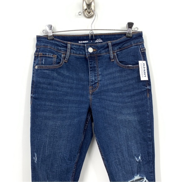 Old Navy Women 4 Jeans Rockstar Super Skinny Dark Wash Distressed Mid Rise - Picture 2 of 9